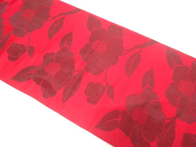 JAPANESE KIMONO / ANTIQUE CAMELLIA PATTERN WOVEN FUKURO OBI (MATERIALS